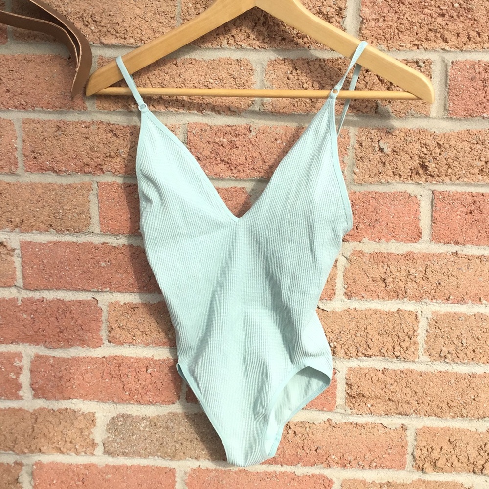 Urban Outfitters (turquoise) Out From Undet sliver sparkle bodysuit size XS